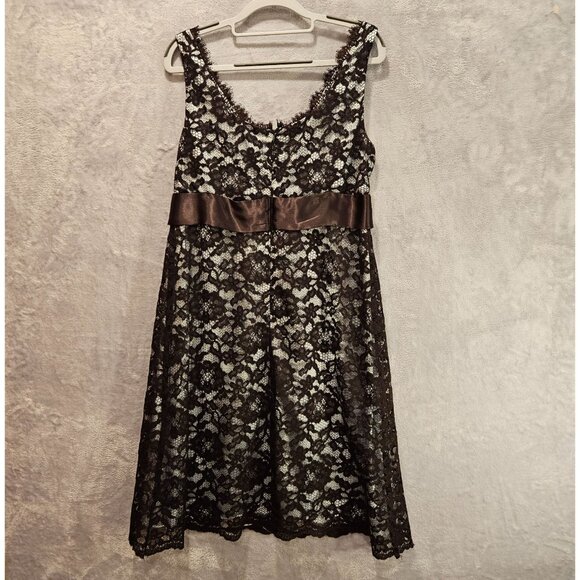 Coldwater creek dress womens12 black lace overlay blue satin lining feminine - Picture 2 of 15